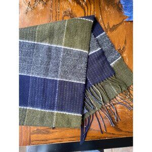 Cashmink Blue and Green Plaid Scarf 4 Ft Long Green & Blue Soft Fringed Edges Ma